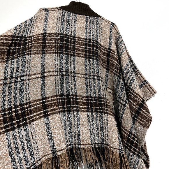Marc New York Zip Up Turtleneck Plaid Tassel Hem Sweater Poncho One Size Fit All - Picture 11 of 16